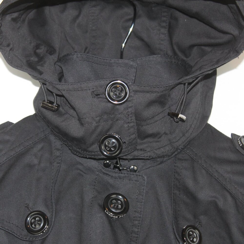 London Fog Heritage PS Black Long Trench Coat with Hood - Picture 13 of 16